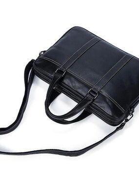 Men's Black Leather Briefcase Messenger Bag - Classic Professional Carry